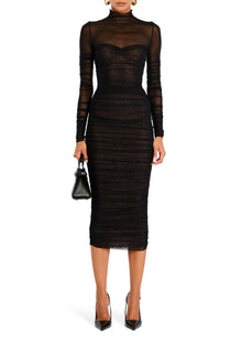 Womens | Trina Mesh Ruched Midi Dress | Black