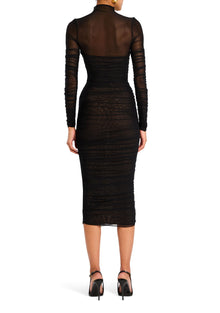 Womens | Trina Mesh Ruched Midi Dress | Black