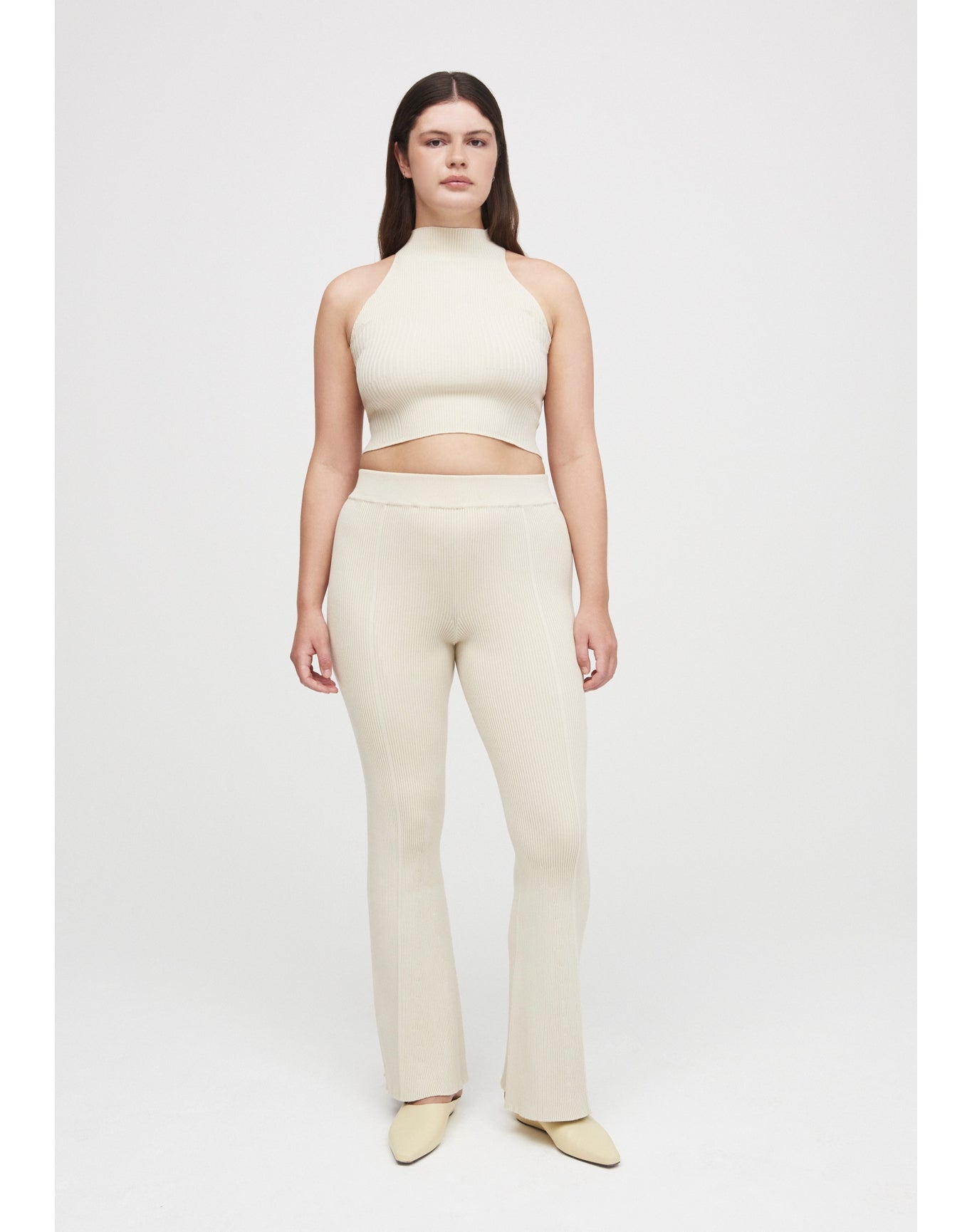 Egon Eco Stretch | Ribbed-Knit Flare Pants | Cream