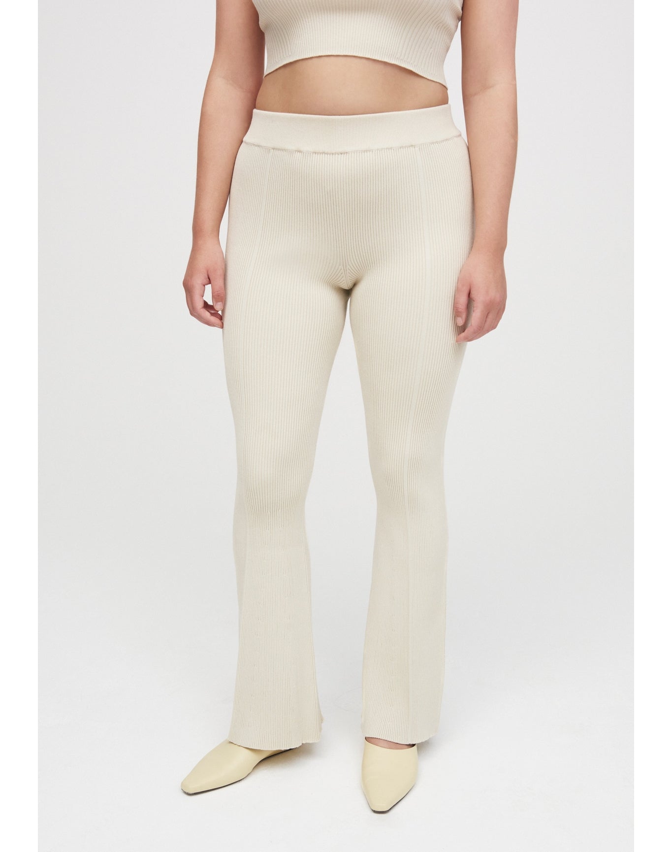 Egon Eco Stretch | Ribbed-Knit Flare Pants | Cream