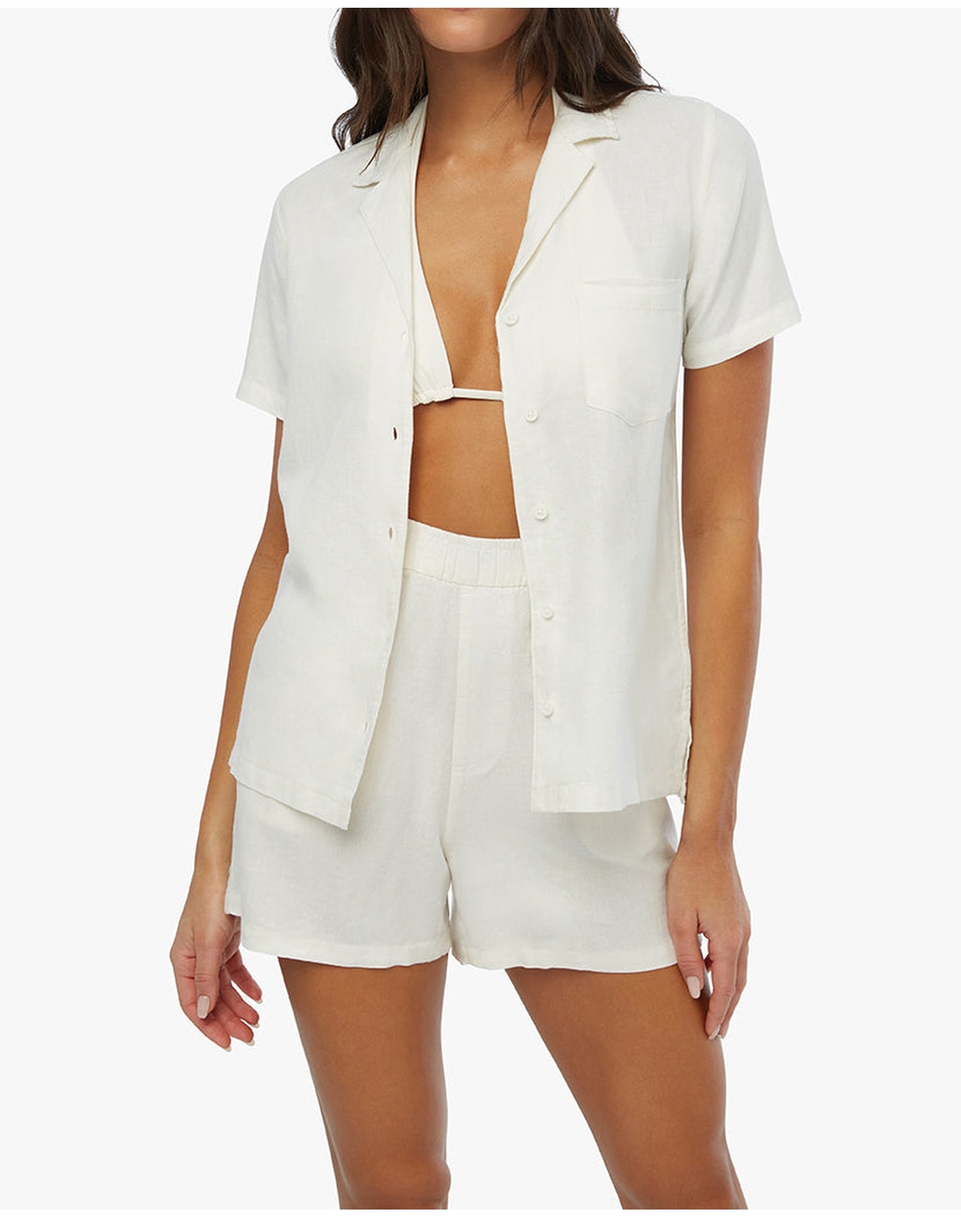 Elastic Linen Short | White
