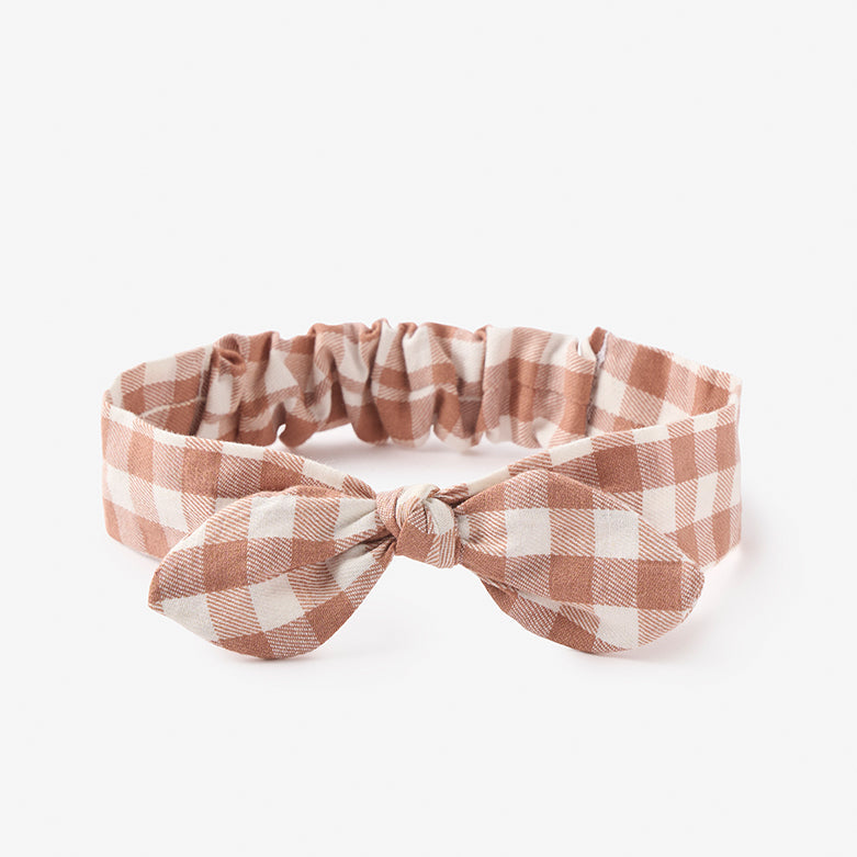 Girls | Rust Gingham Knotted Bow Headband | Rust