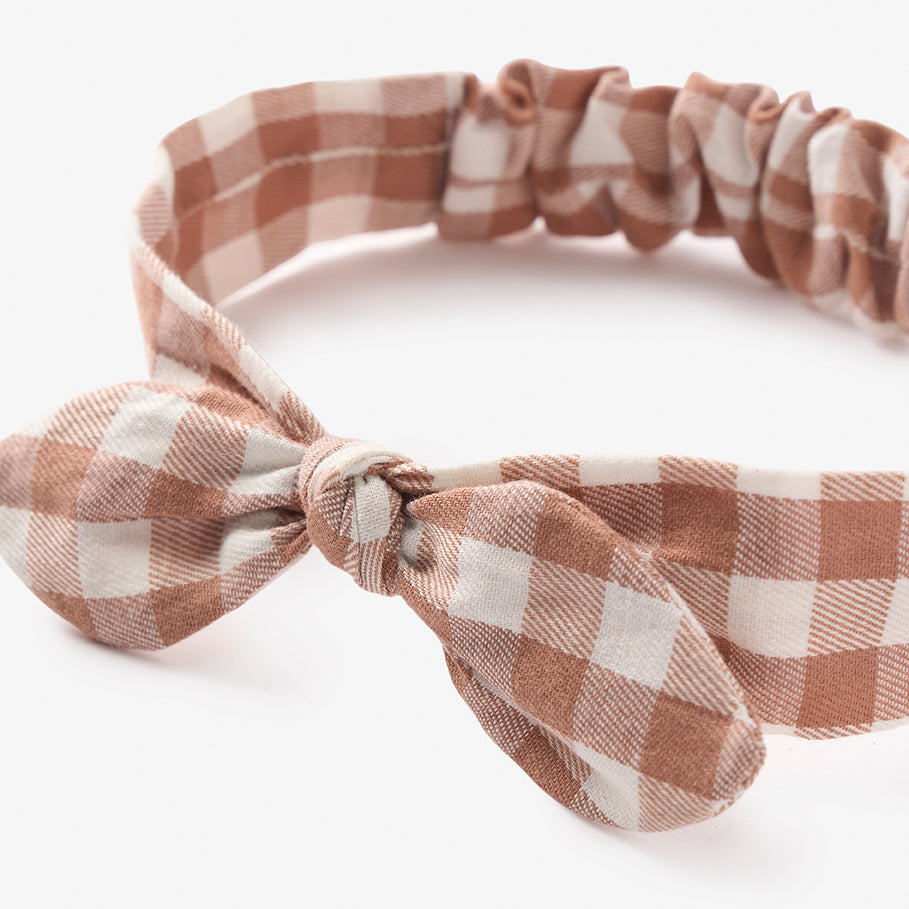 Girls | Rust Gingham Knotted Bow Headband | Rust