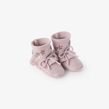 Girls | Violet Ice Garter Knit Embroidered Ruffle Booties | Violet