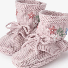 Girls | Violet Ice Garter Knit Embroidered Ruffle Booties | Violet