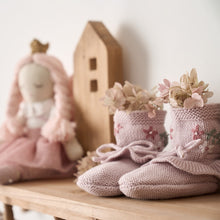 Girls | Violet Ice Garter Knit Embroidered Ruffle Booties | Violet