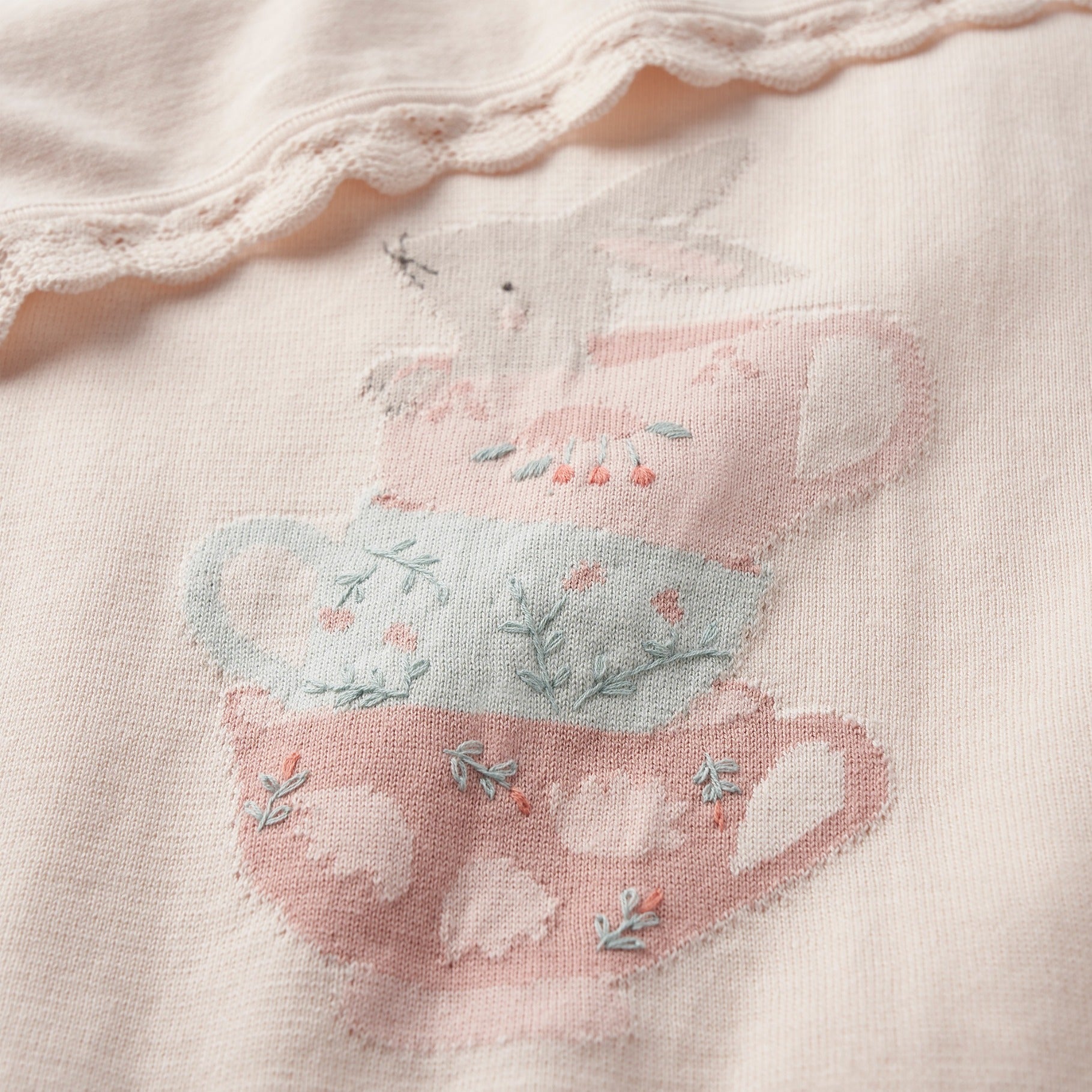 Girls | Tea Party Cotton Knit Blanket | Pink