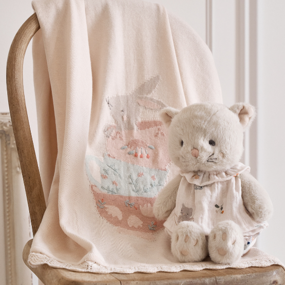Girls | Tea Party Cotton Knit Blanket | Pink