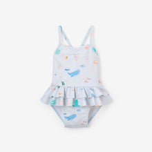 Girls | Pale Blue Ocean Adventure Baby Ruffle Swimsuit | Blue