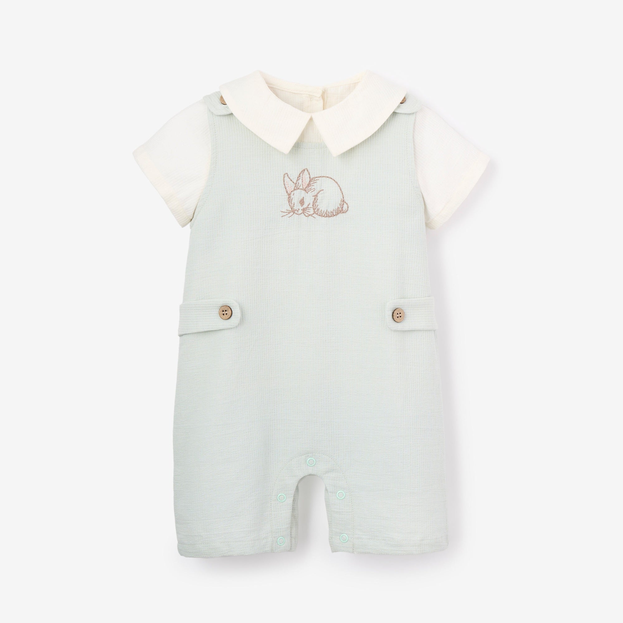 Boys | Bunny Embroidered Jon Jon | Aqua