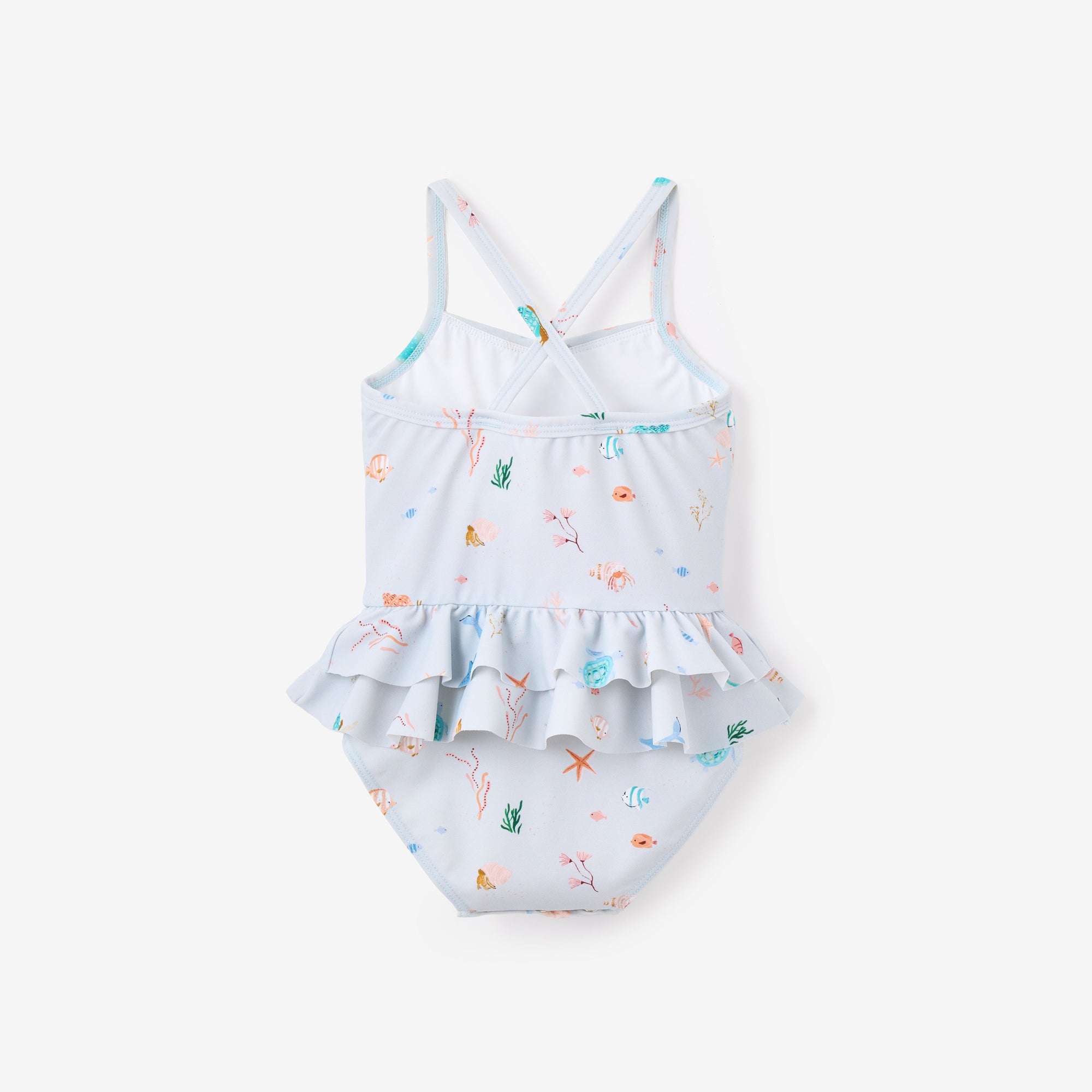 Girls | Pale Blue Ocean Adventure Baby Ruffle Swimsuit | Blue