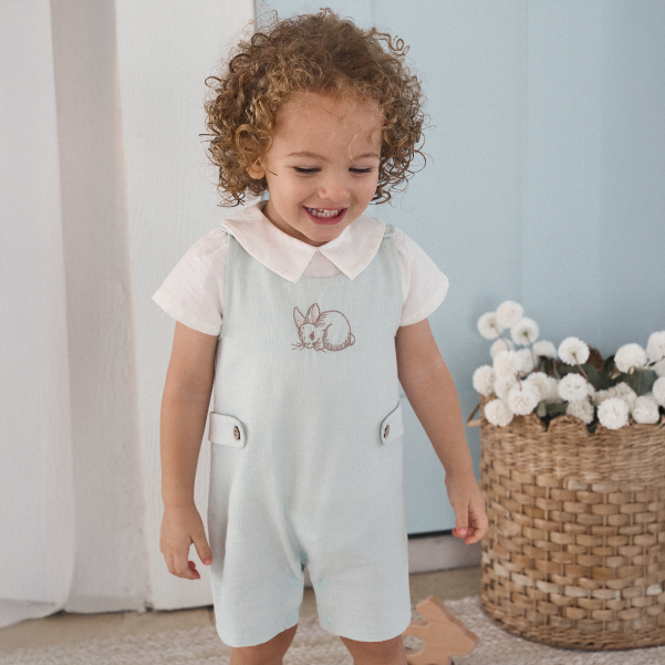 Boys | Bunny Embroidered Jon Jon | Aqua