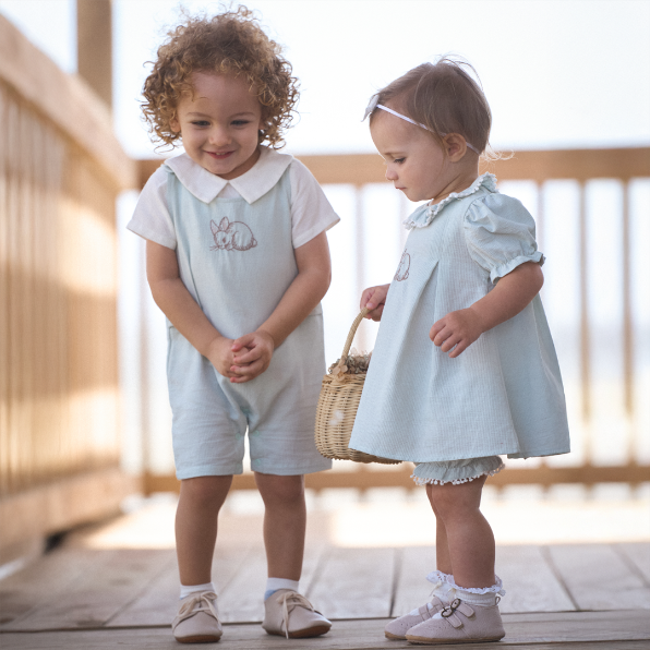 Boys | Bunny Embroidered Jon Jon | Aqua