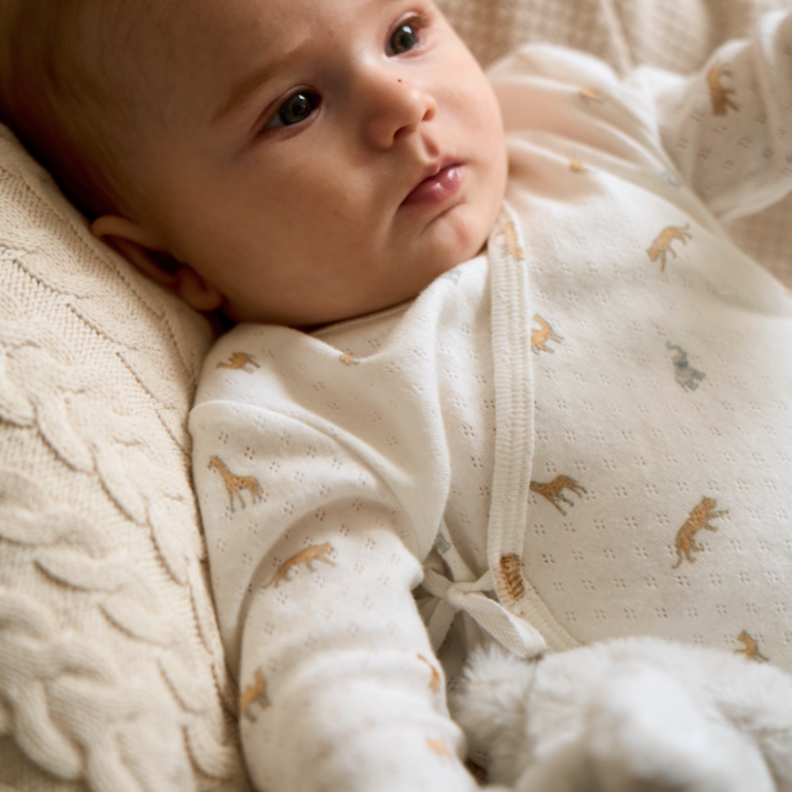 Unisex | Neutral Safari Print Organic Cotton Pointelle Layette 3 Pc Gift Set | Multi