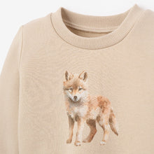Boys | Wolf Printed Organic Fleece Sweatshirt + Cargo Pant Set | Brown