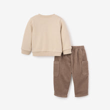 Boys | Wolf Printed Organic Fleece Sweatshirt + Cargo Pant Set | Brown