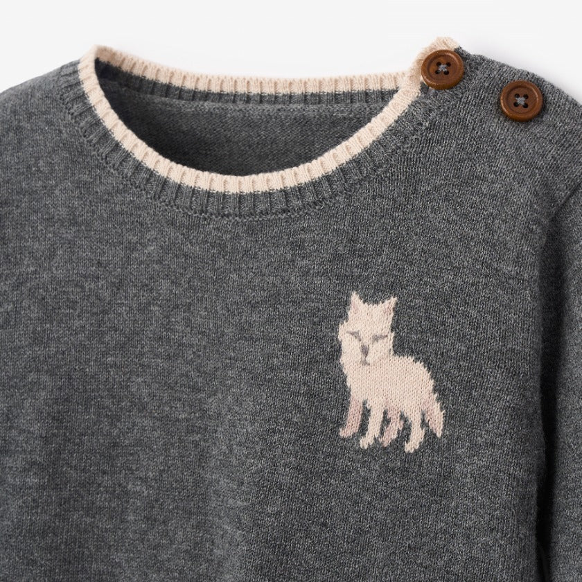 Boys | Wolf Knit Sweater + Plaid Pant Set | Dark Gray