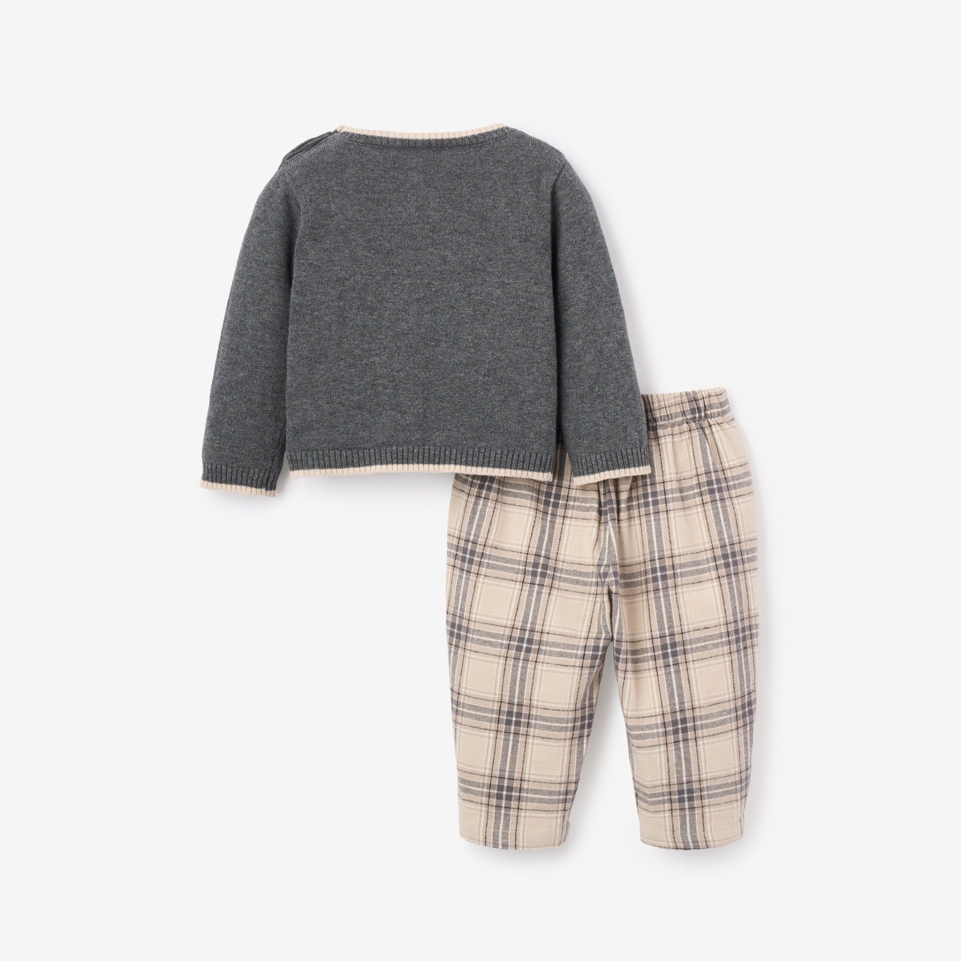 Boys | Wolf Knit Sweater + Plaid Pant Set | Dark Gray