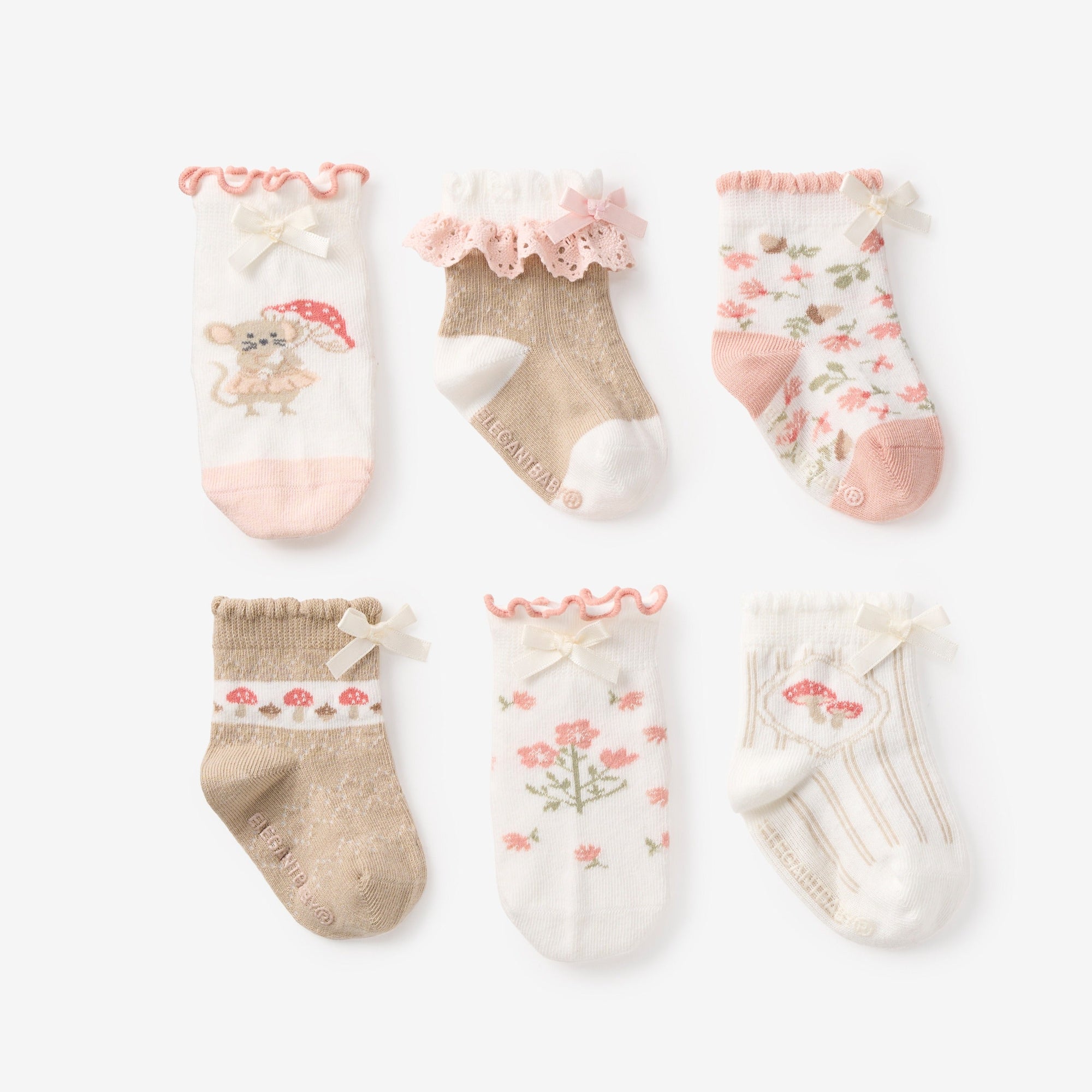Girls | Magical Mouse Non Slip Baby Socks 6pk | Multi