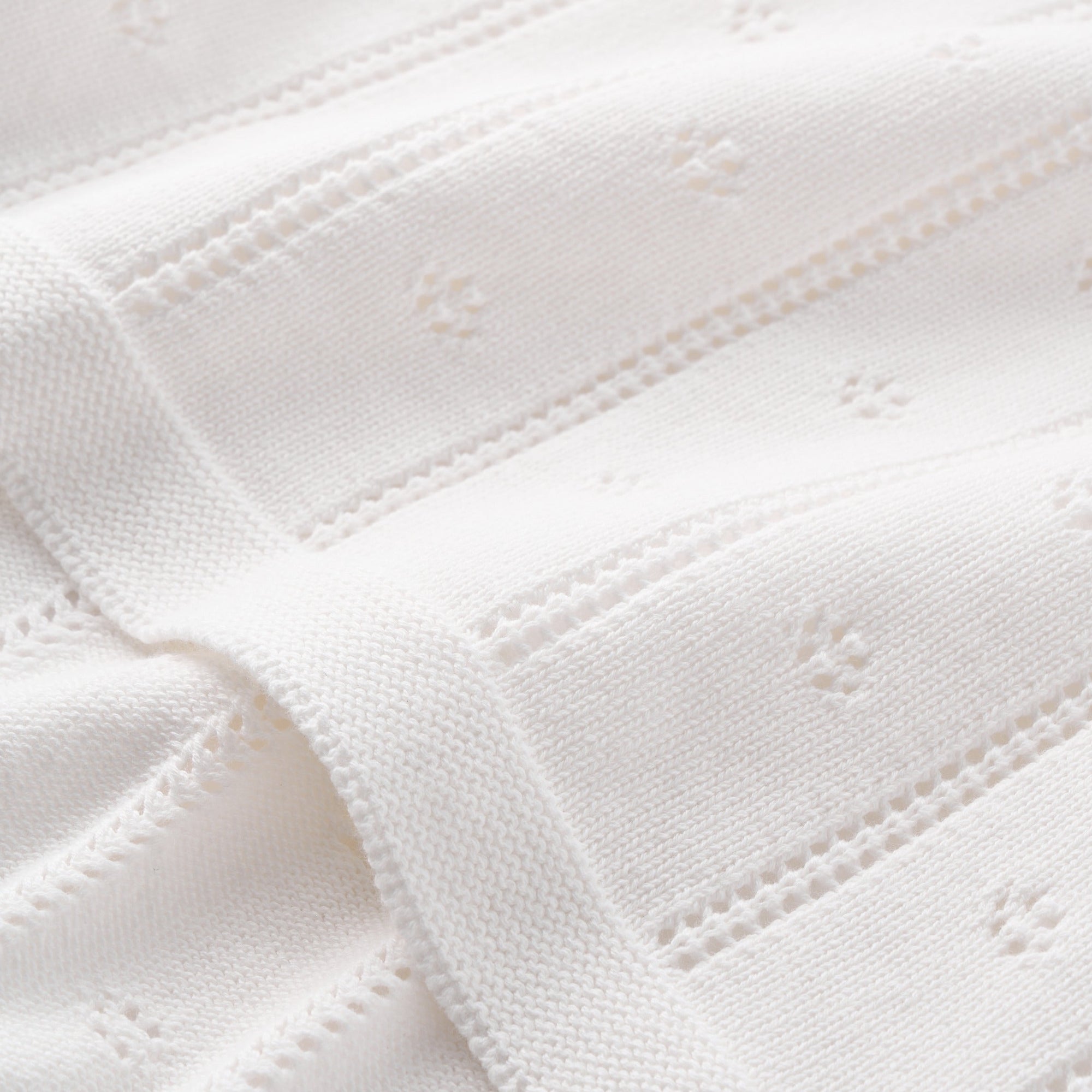 Unisex | Cream Pointelle Knit Baby Blanket | White