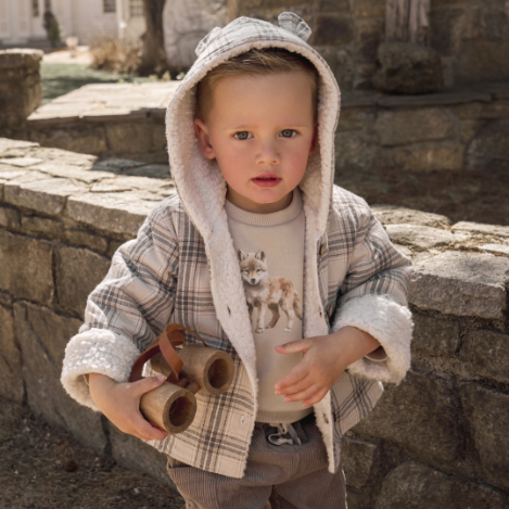 Boys | Wolf Printed Organic Fleece Sweatshirt + Cargo Pant Set | Brown