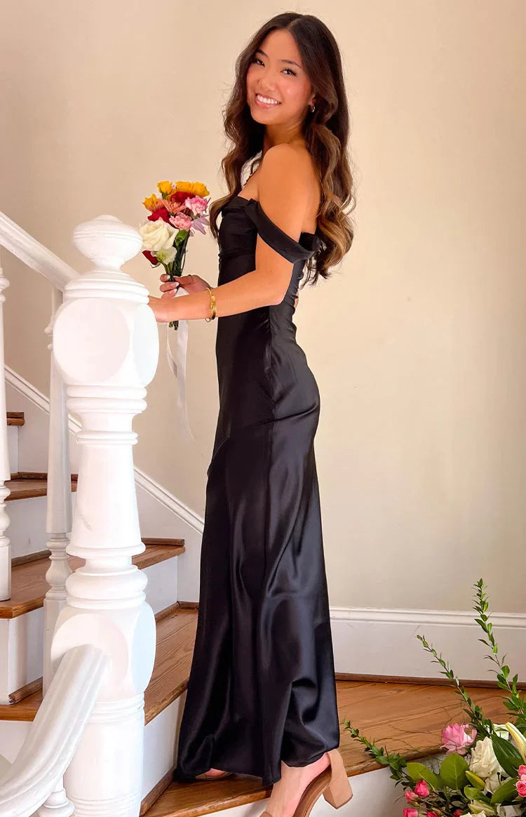 formal women's black off the shoulder dress Ella Off Shoulder Formal Maxi Dress