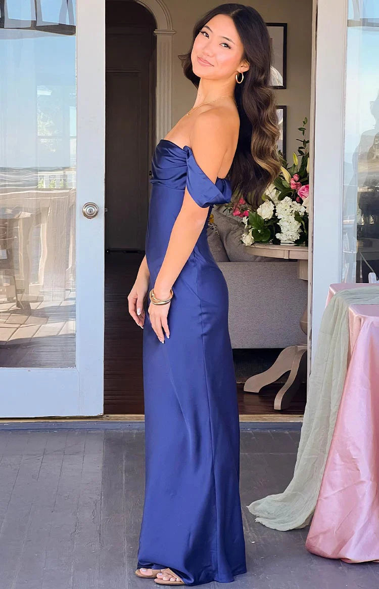 off shoulder dress navy blue Ella Off Shoulder Formal Maxi Dress