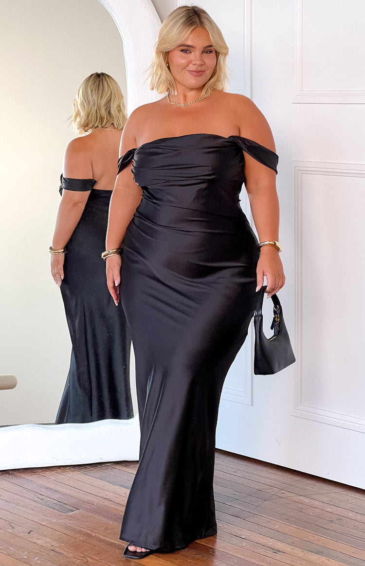 black off the shoulder maxi dress Ella Off Shoulder Formal Maxi Dress