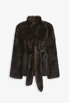 Elsa | Ladylike Shearling Coat | Brown-Marble