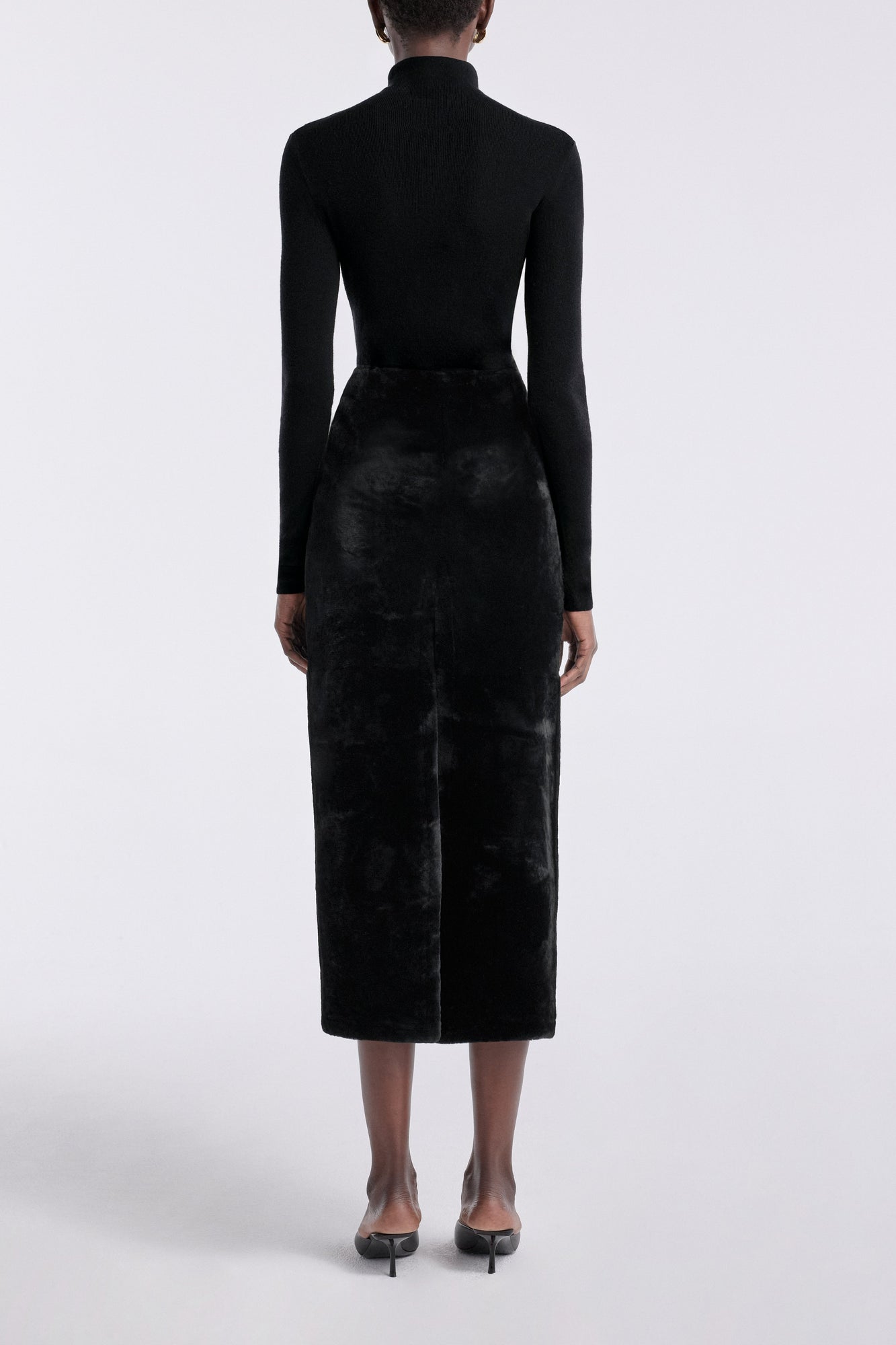 Elyse Shearling | Velvety Shearling Skirt | Noir