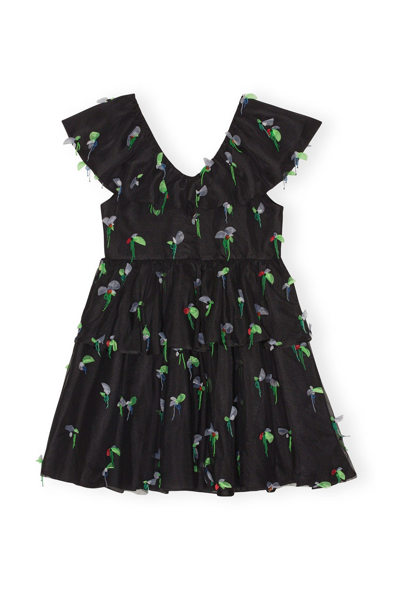 Embellished Mesh Mini Dress | Black