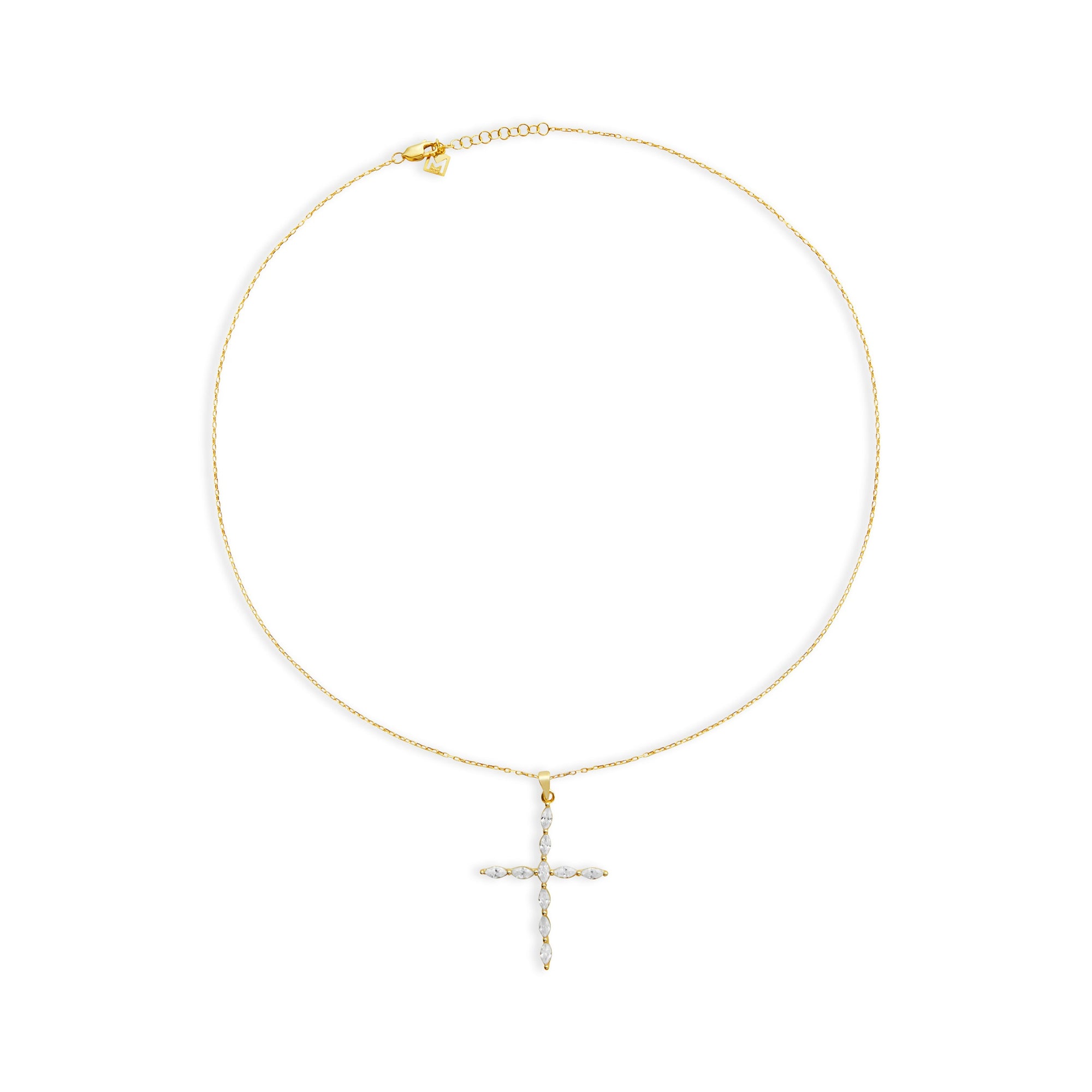 The Marquis Bezel Cross Pendant Necklace | 18KT Gold Vermeil