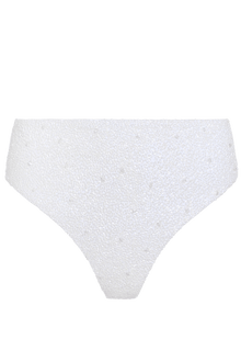 Eternal White Hand-Beaded Embellished High-Waisted Bikini Bottom - Self-Adore