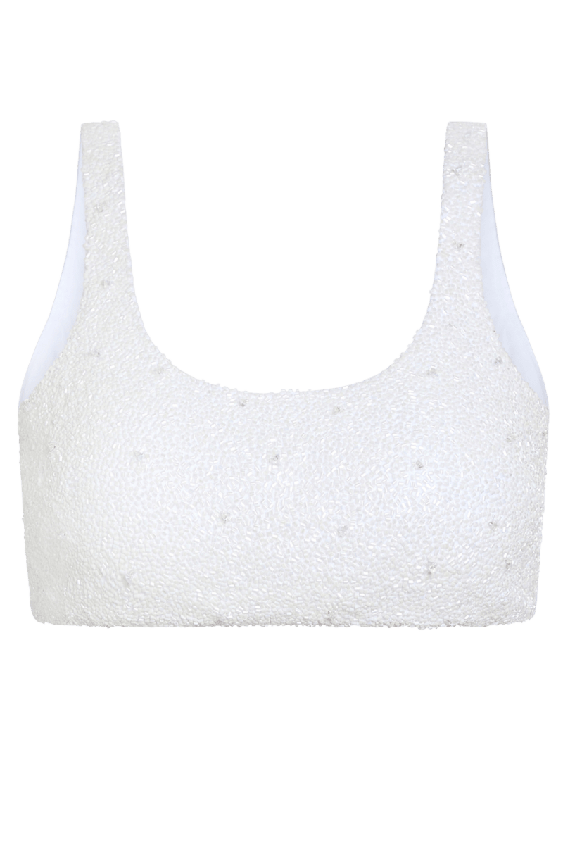 Eternal White Hand-Beaded Embellished Bikini Top - Self-Adore