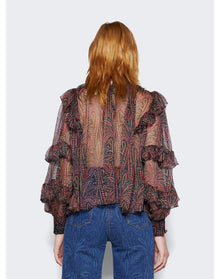 Etro | Women | Ruffled Paisley Silk Blouse | Multicolor