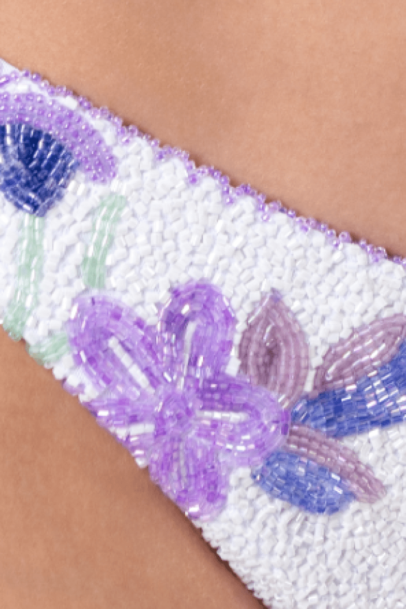 Euro Summer Hand - Beaded Embellished Bikini Bottom - White/Purple - Self - Adore