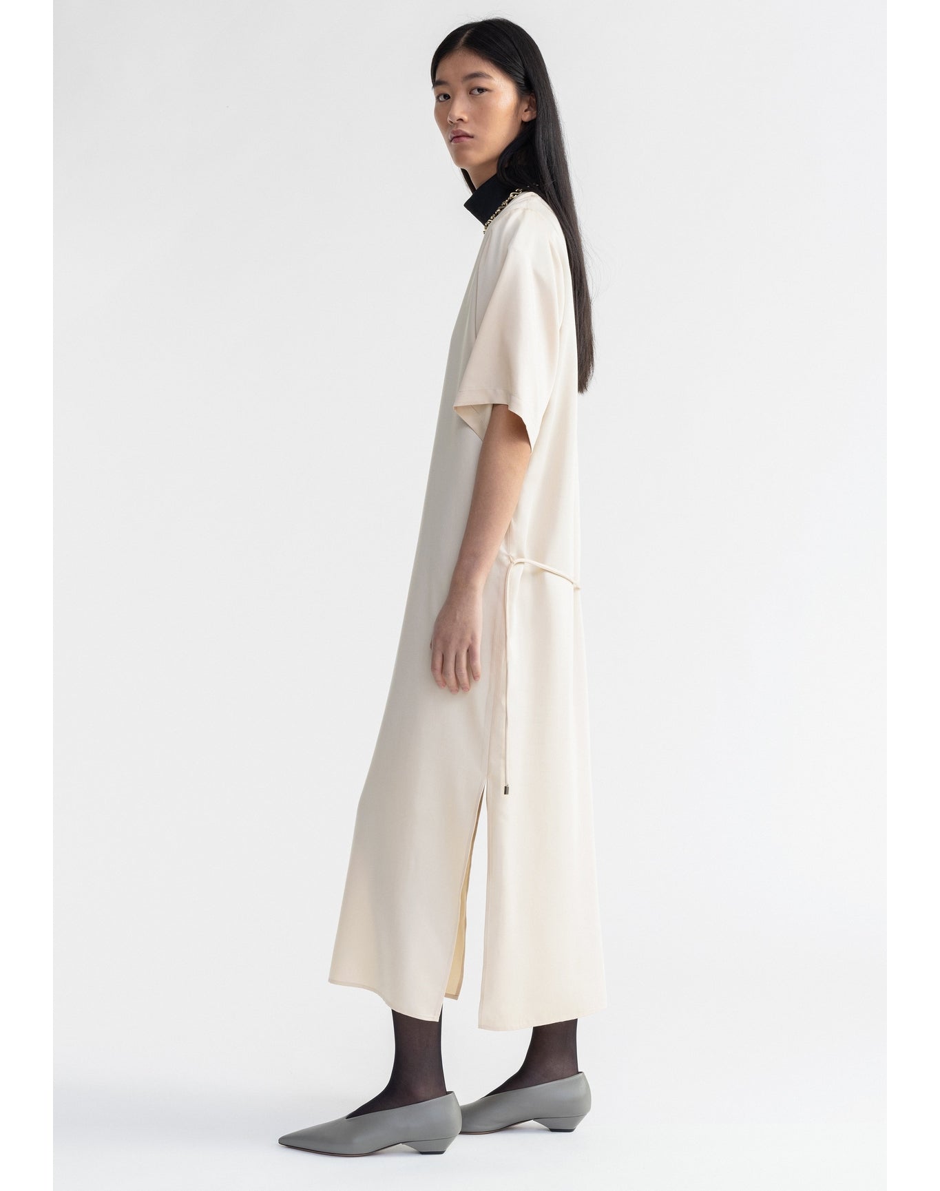 Eve | Cupro Maxi Dress With Belt | Cream