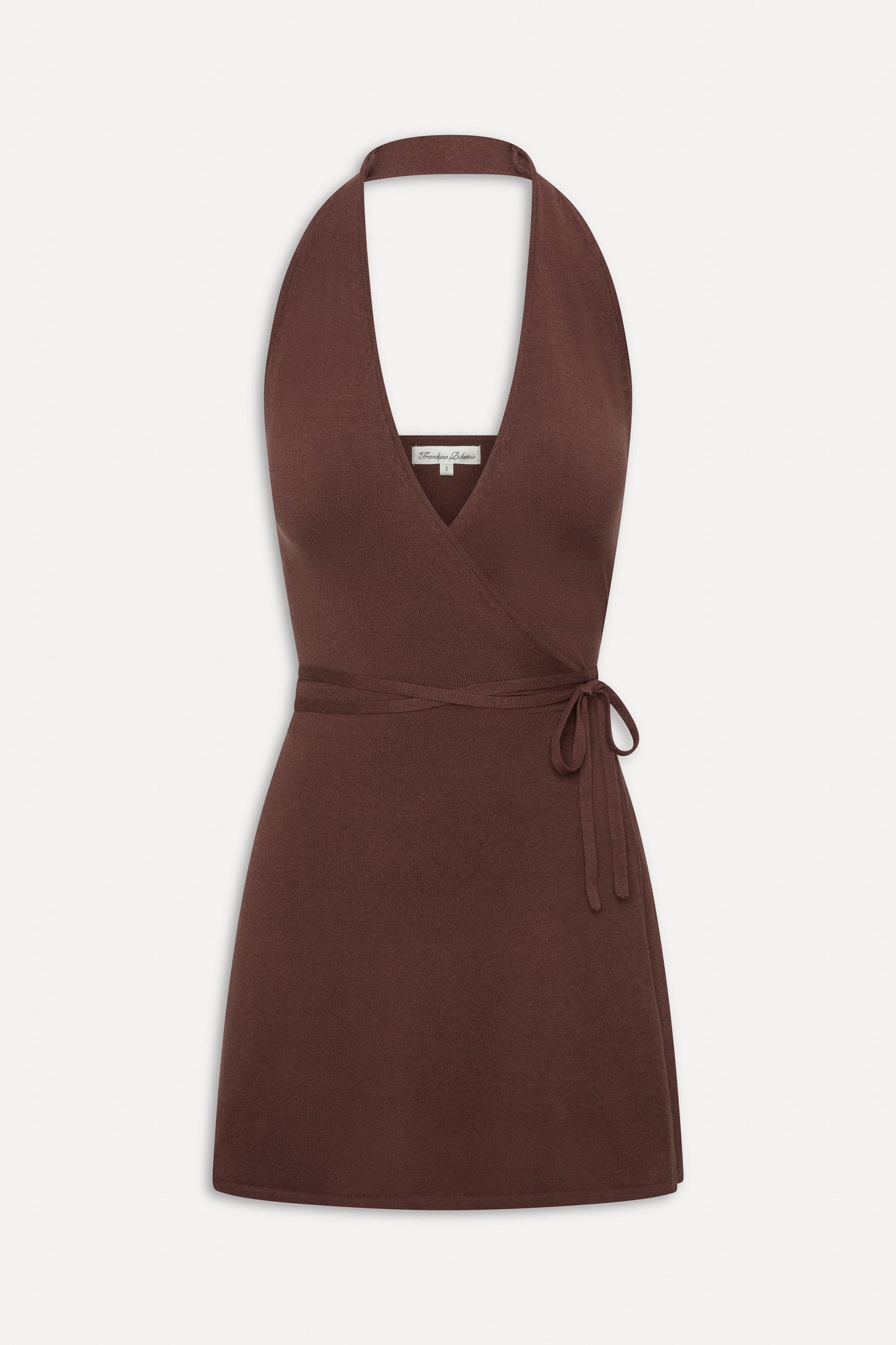 Evening Halter Wrap Mini Dress - Brown Sugar