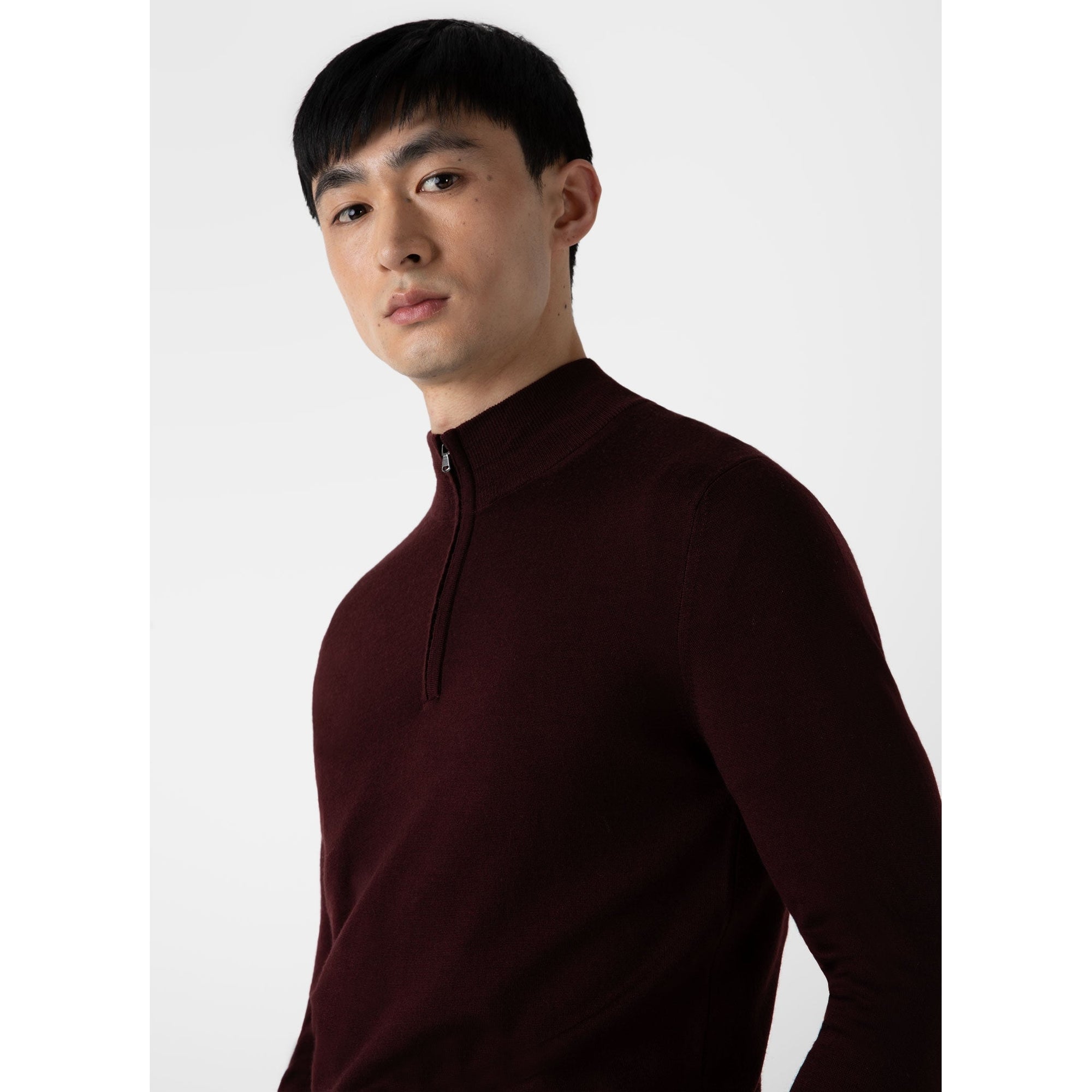 Extra-Fine Merino Zip Neck | Men | Maroon