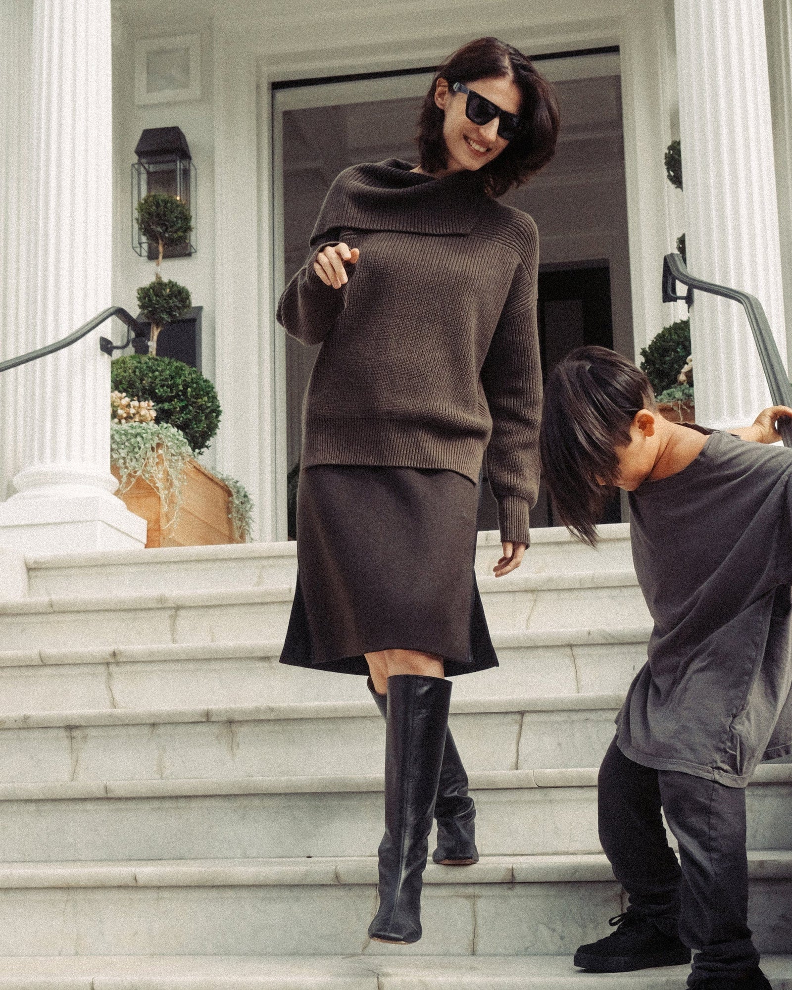 Ilana | Colette Contrast Leather-Trim Skirt in Size Small