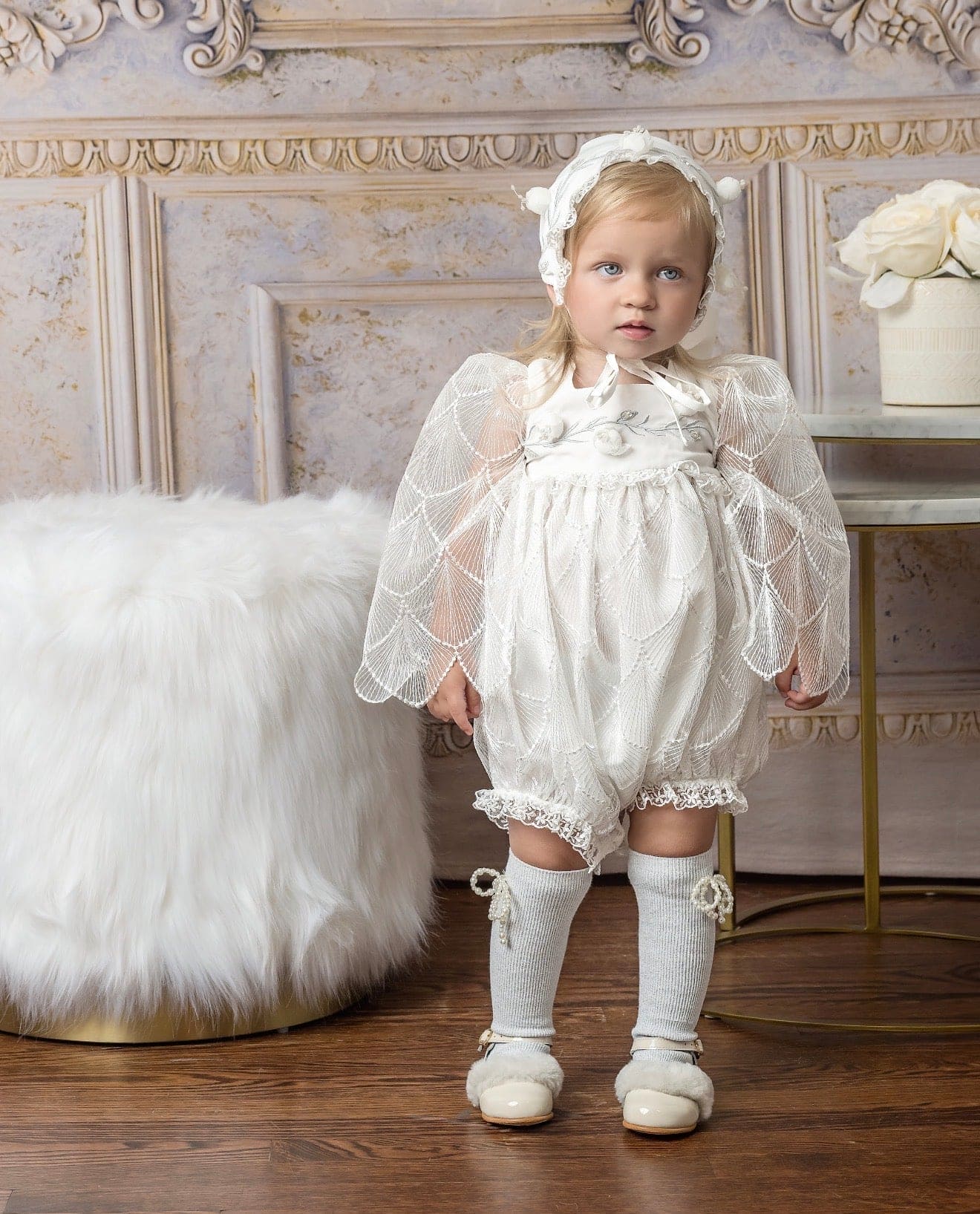 Girl | Faith Scallop Lace Romper | White