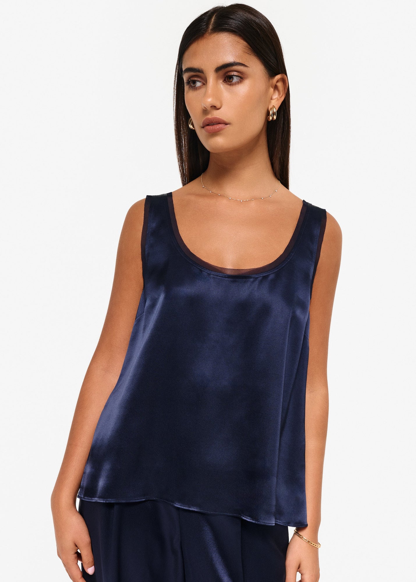 Nilou Chiffon Trim Camisole | Navy