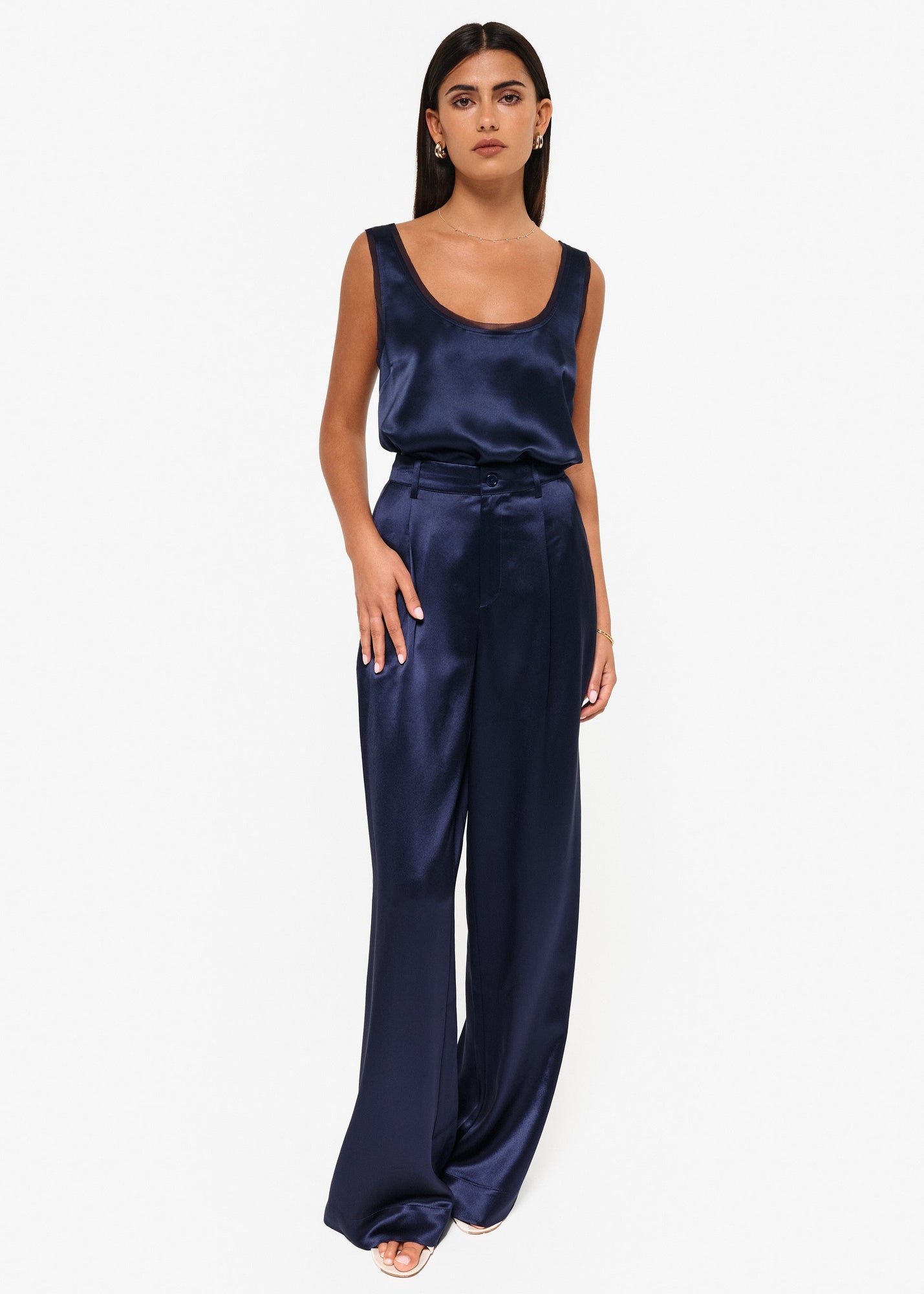 Nilou Chiffon Trim Camisole | Navy