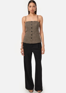 Elliot Sequin Tweed Top | Black and Tan