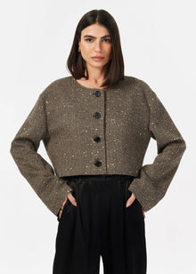 Serrano Sequin Tweed Cropped Jacket | Black and Tan