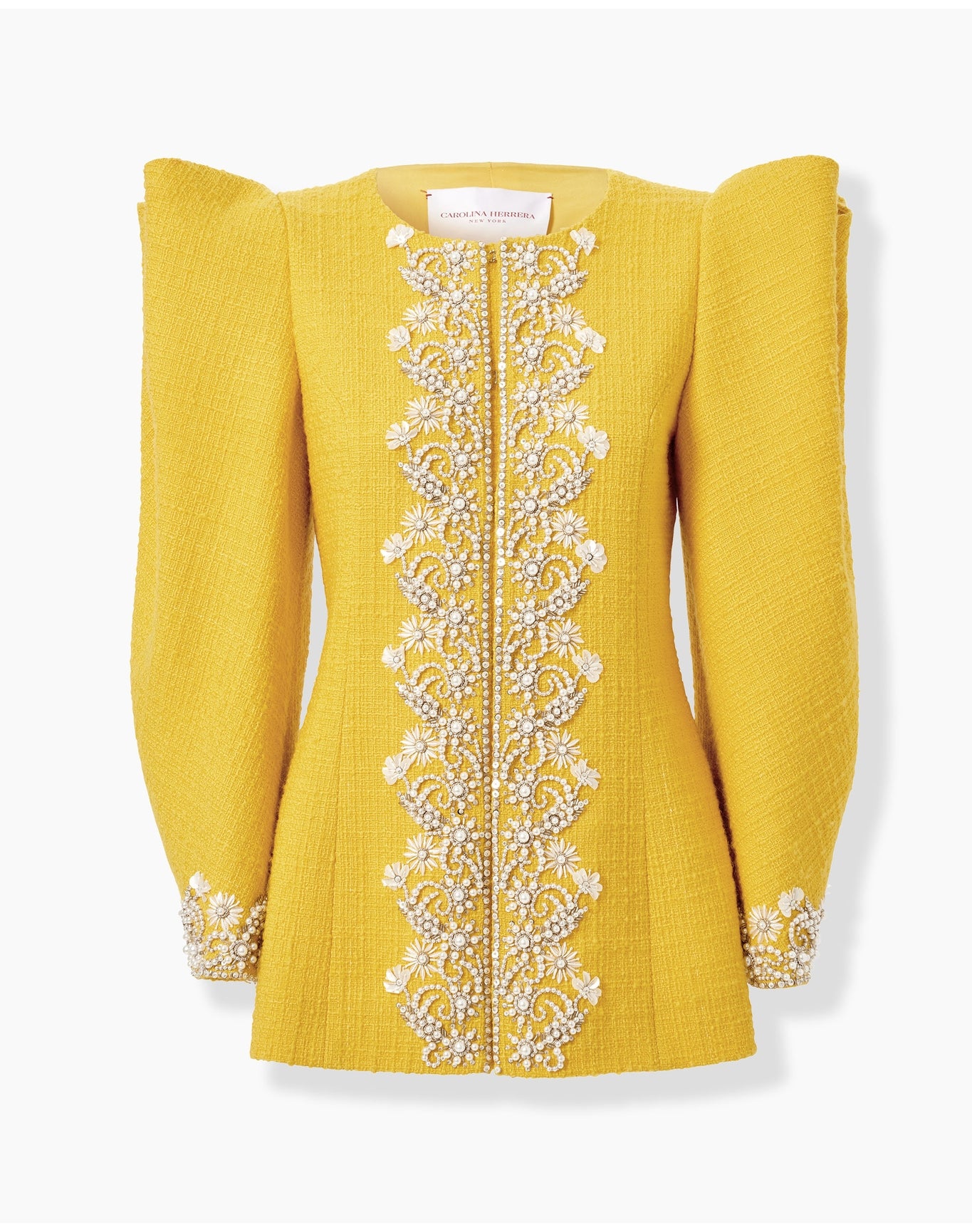 Embroidered Puff Sleeve Crewneck Jacket with Pockets | Freesia
