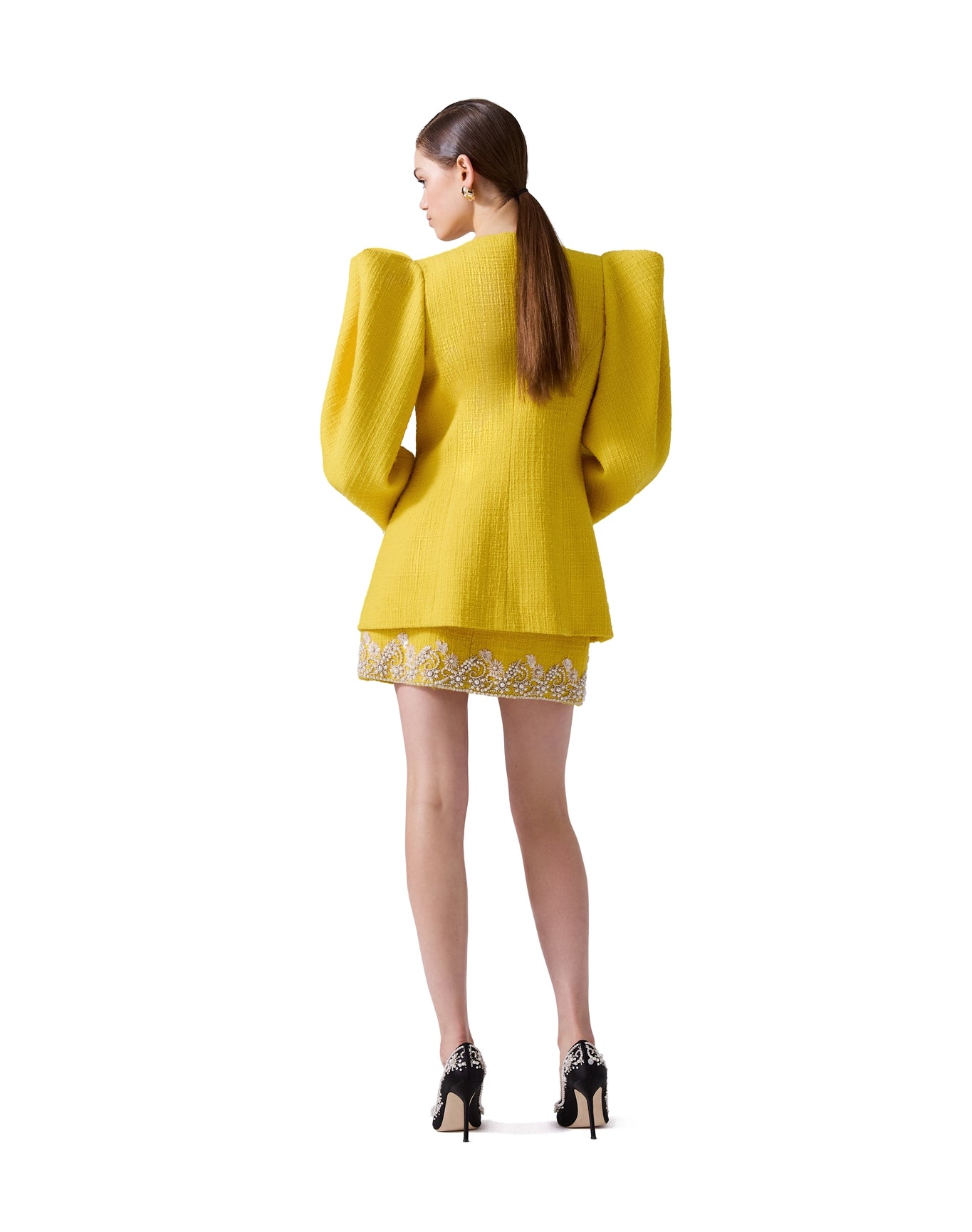 Embroidered Puff Sleeve Crewneck Jacket with Pockets | Freesia