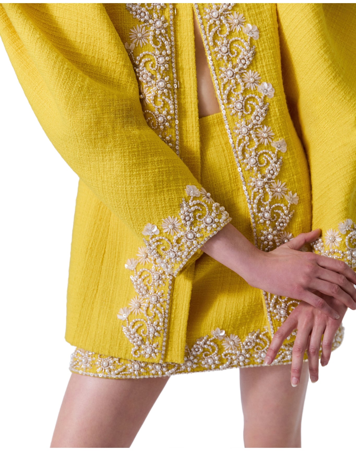 Embroidered Puff Sleeve Crewneck Jacket with Pockets | Freesia