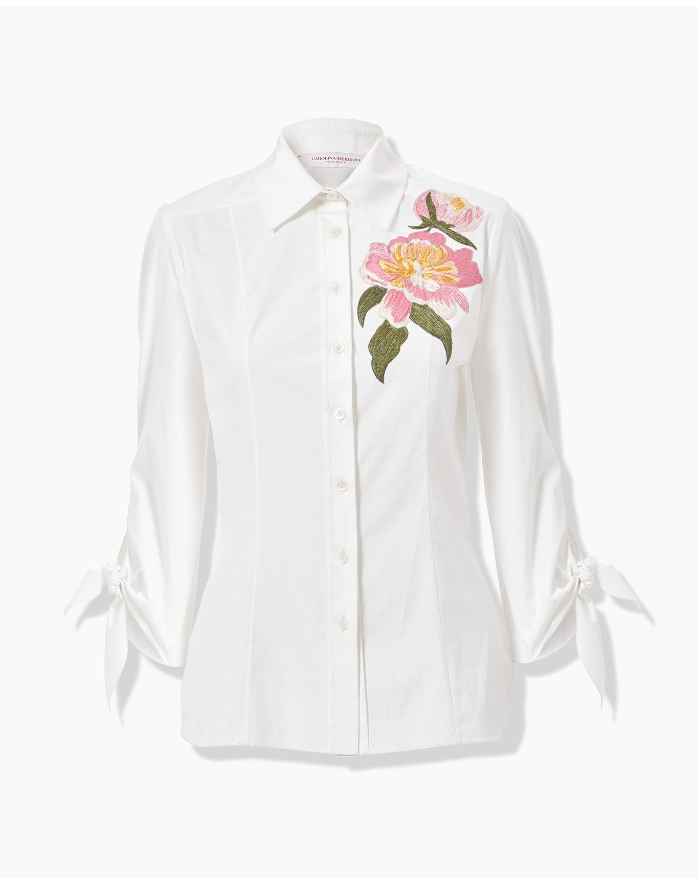 Embroidered 3/4 Tie Sleeve Collared Button Down | White Multi