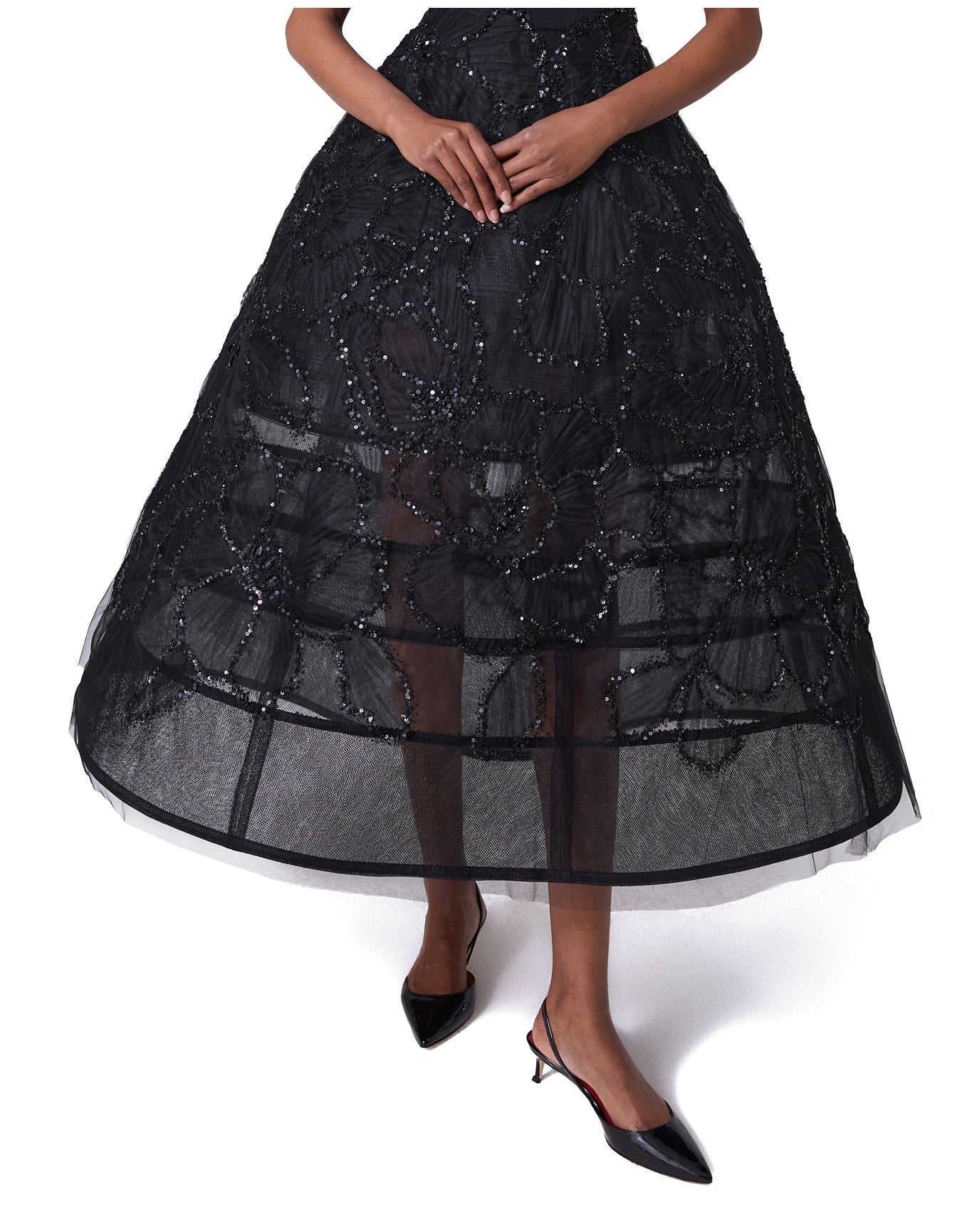 Embroidered Strapless Full Midi Dress | Black